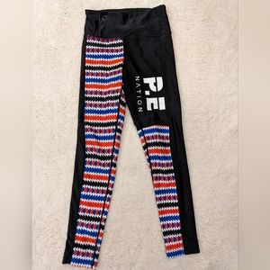 PE Nation cropped leggings waistband support red white blue logo size small